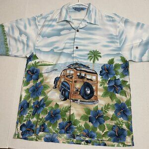 MAUI MAUI Hawaian Shirt ~ Mens Large, Short Sleeve Surfer Woodie Design